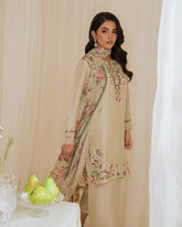 Attractive Beige Crepe Embroidery Palazzo Suit